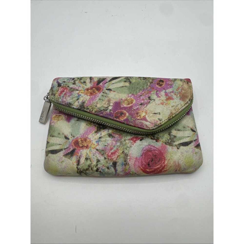 HOBO Floral Leather Shoulder Chain Purse Bag Crossbody /Clutch Zipper Pink Green
